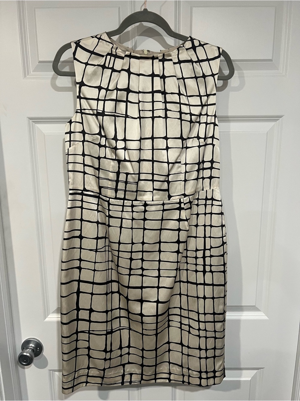 Banana Republic Cream Midi Dress with brownish black Grid Pattern